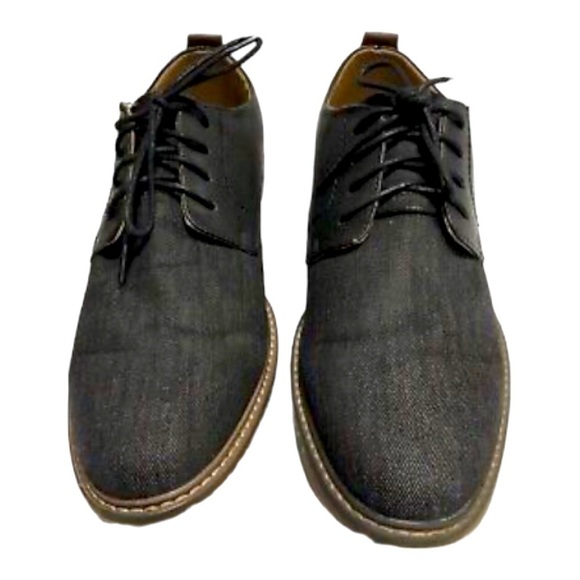 MADDEN Yanton.Men's Black Leather Oxford Shoes Denim Like Pattern Wingtips - Picture 8 of 8